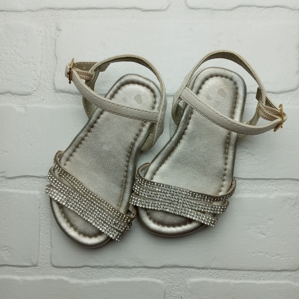 Pampili girls size 5 gem sparkle strap sandals silver sparkle leather